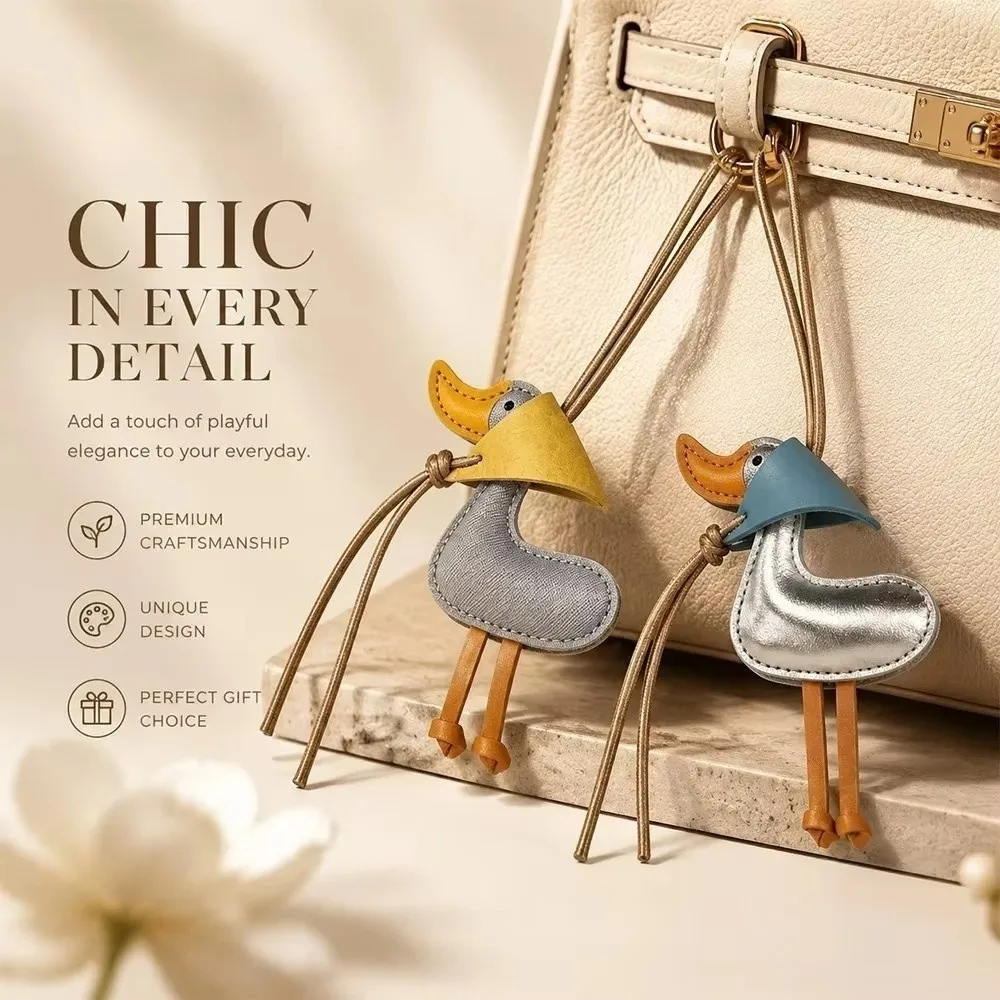 New PU Leather Duck Keychain Scarf Duck Shape Cute Style Cartoon Keyring Colorful Hanging Rope Animal Keyring Gift for Couples