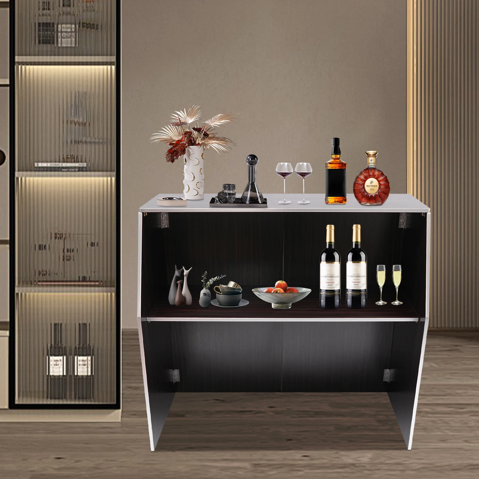 

Freestanding Wine Rack & Cabinet, Sturdy Eco-Friendly Construction, 110lbs Load Capacity, Foldable Design, Easy Installation,