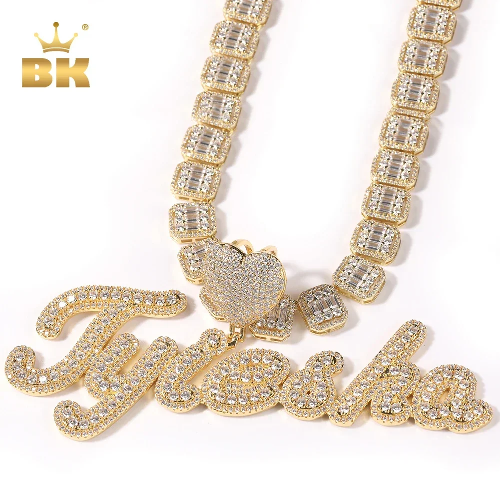 TopBling Heart Bail Custom Brush Script Bubble Letter Two Tone Pendant Micro Paved CZ Personalized Necklace Hiphop Jewelry