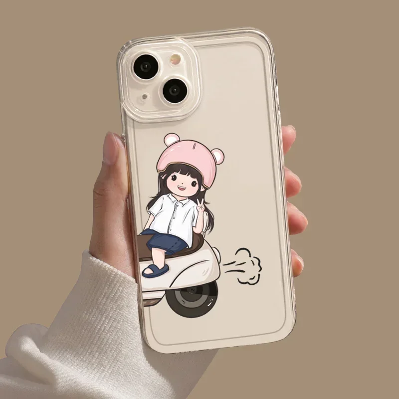 Driving Motorcycle Clear Couple Lovers Phone Case For iPhone 16 13 15 11 12 14 Pro XS 13Mini XR 7 15 Plus SE Paired Cover Fundas