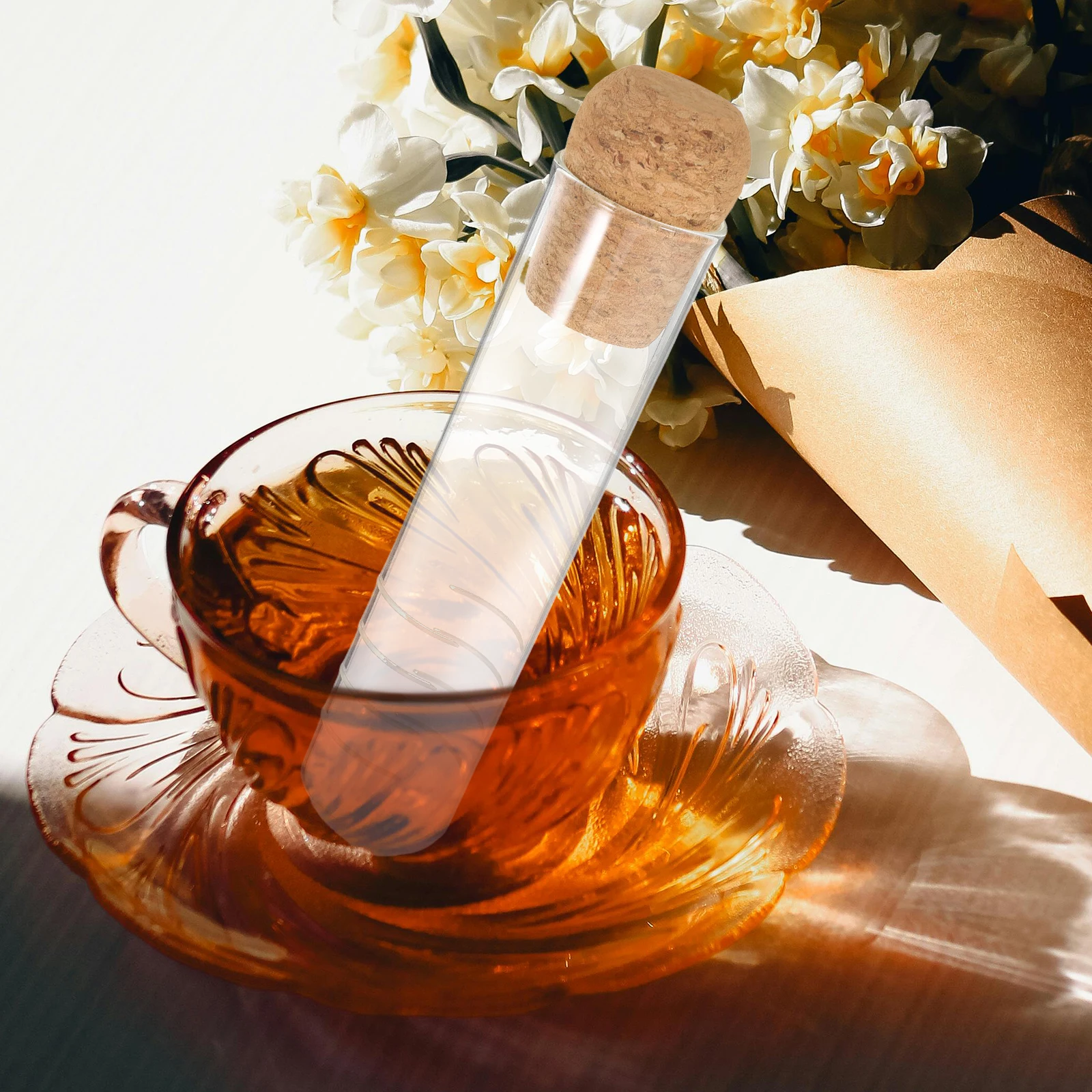 

6Pcs Glass Tea Infuser Transparent Tube Reusable Cork Stopper Tea Leaf Filter for Brewing Loose Leaves Tool Loose Leaves Tool