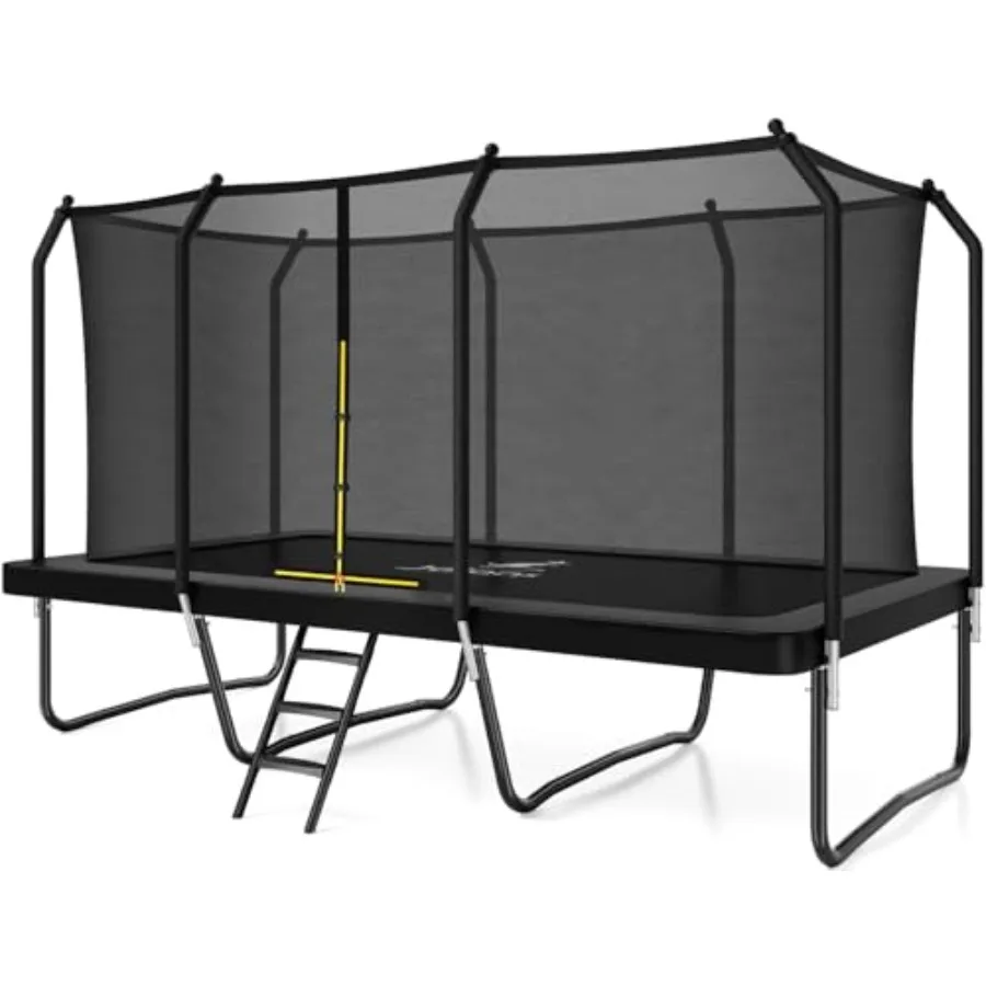 

Outdoor rectangle trampoline 8x14FT for gymnastics and recreation galvanized steel frame with black safety enclosure net durabl