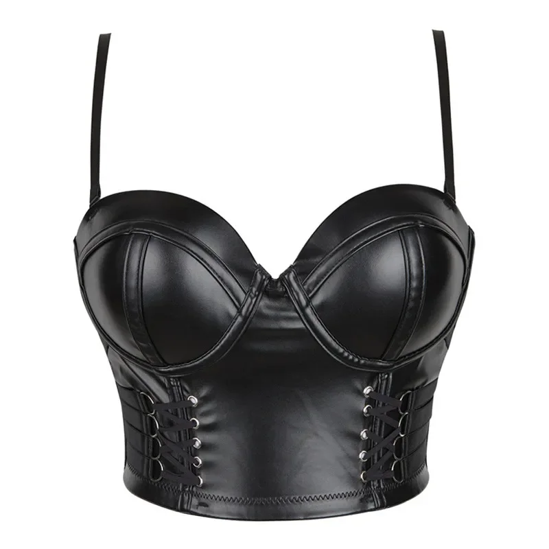 Women Leather Corset Top Crop Bustier Gothic Bra Push Up Bodice Sexy Lingerie Corselet Party Short Camis Plus Size