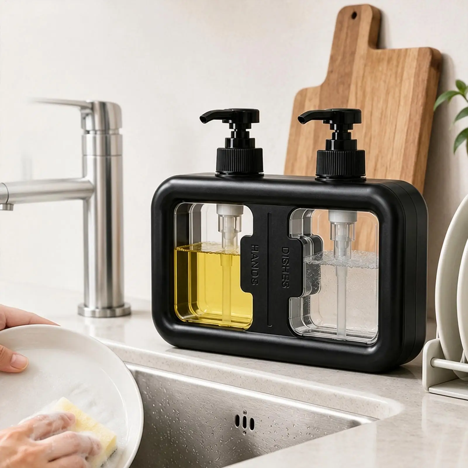 1PC Duals Compartment Duals Chamber Soap Dispenser Duals Grid Press Pump Wall Mount Soap Dispenser Two Liquid Capacity Separate