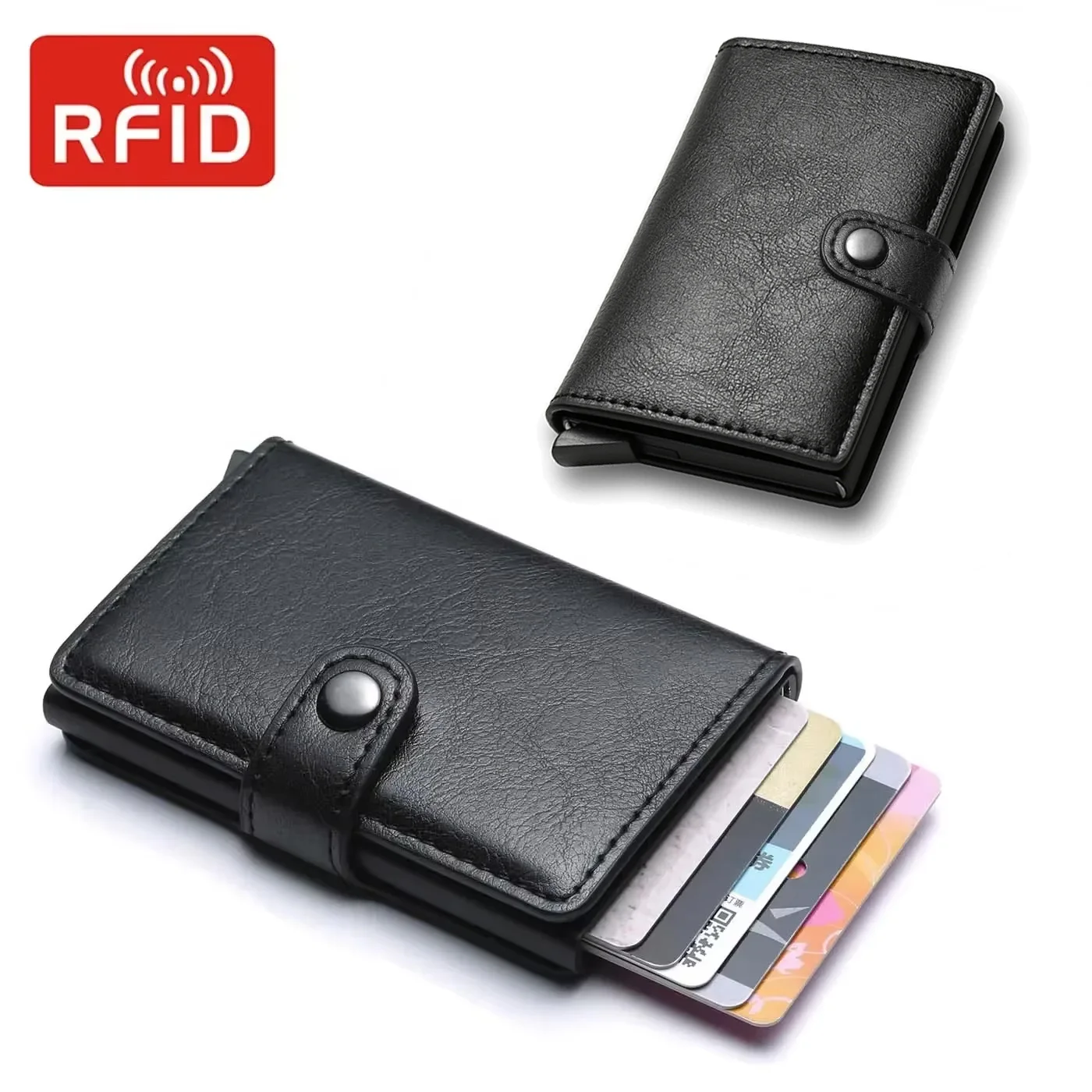 Carbon Fiber Credit Card Holder Wallet Men Rfid Smart Metal Thin Slim Pop Up Minimalist Wallet Small Black Purse Metal Vallet