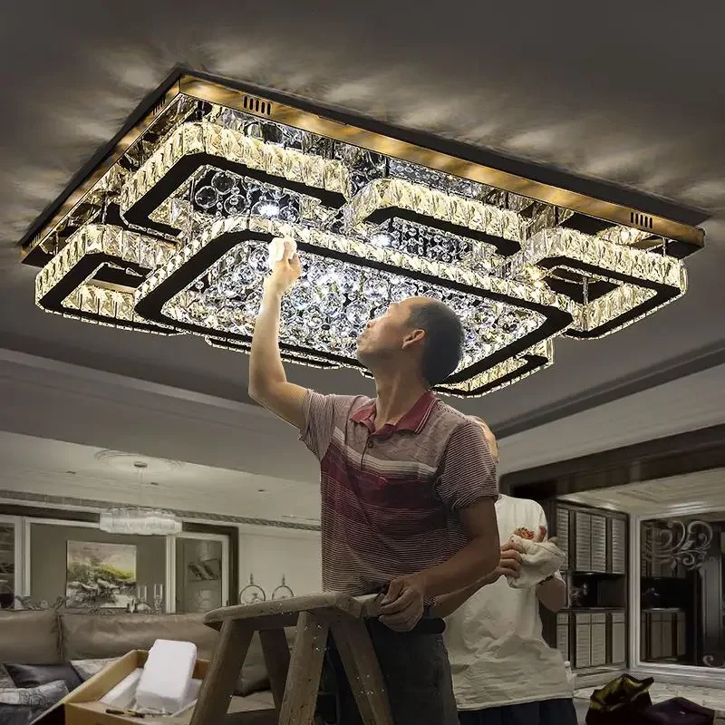 

New crystal lamp living room lamp rectangular led ceiling lamp simple modern atmosphere suitable for living room bedroom