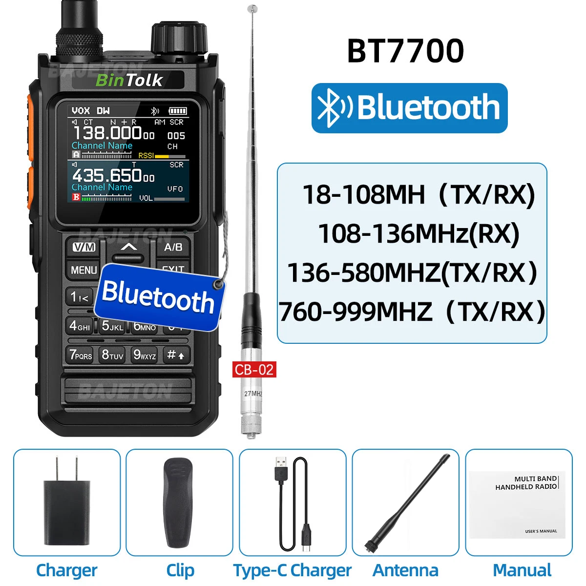 BinTolk BT7700 Walkie Talkie Multi Band Draadloze Bluetooth Telefoon Programmering Ruisonderdrukking AM FM Ham Radio Voor Camping BT8200