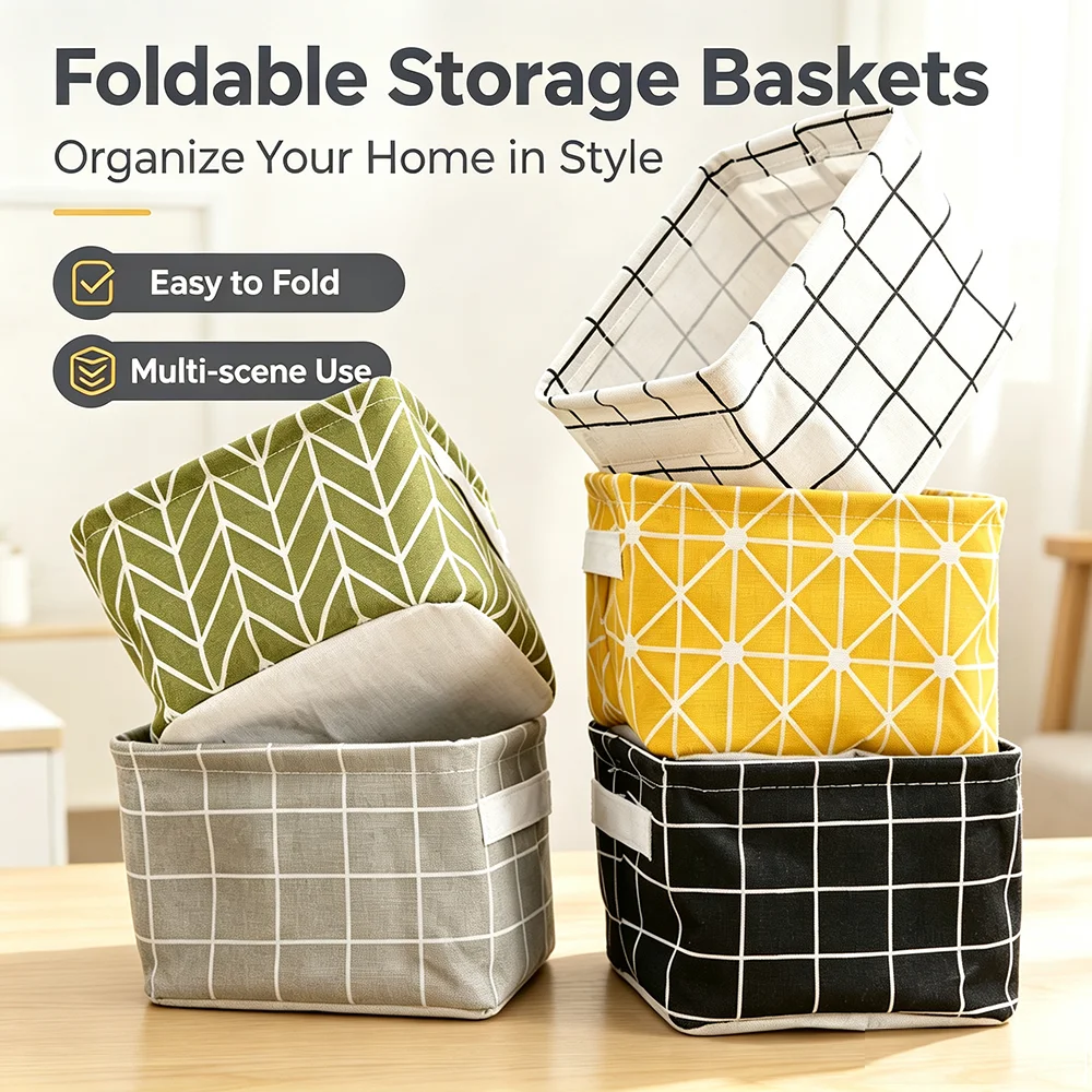 Folding Linen Desktop Storage Basket Sundries Toy Storage Box Underwear Cosmetic Organizer Underwear Accesseries