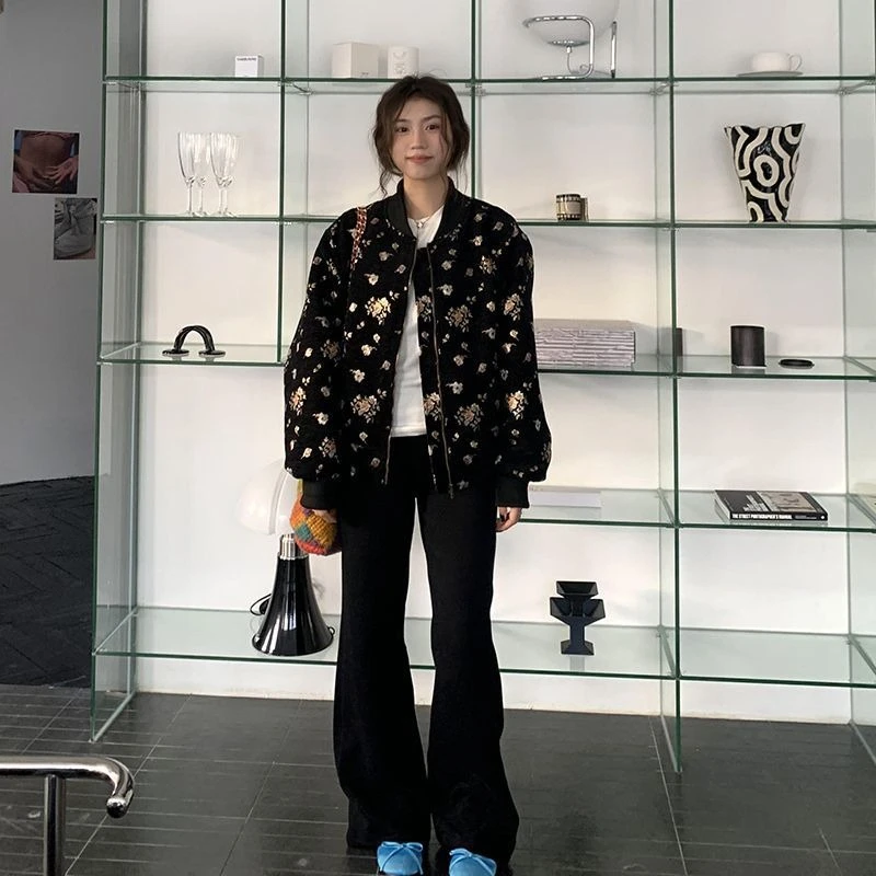 ​ Elegante giacca da baseball con ricamo per donna 2025 Capispalla caldo e ampio autunno inverno ​