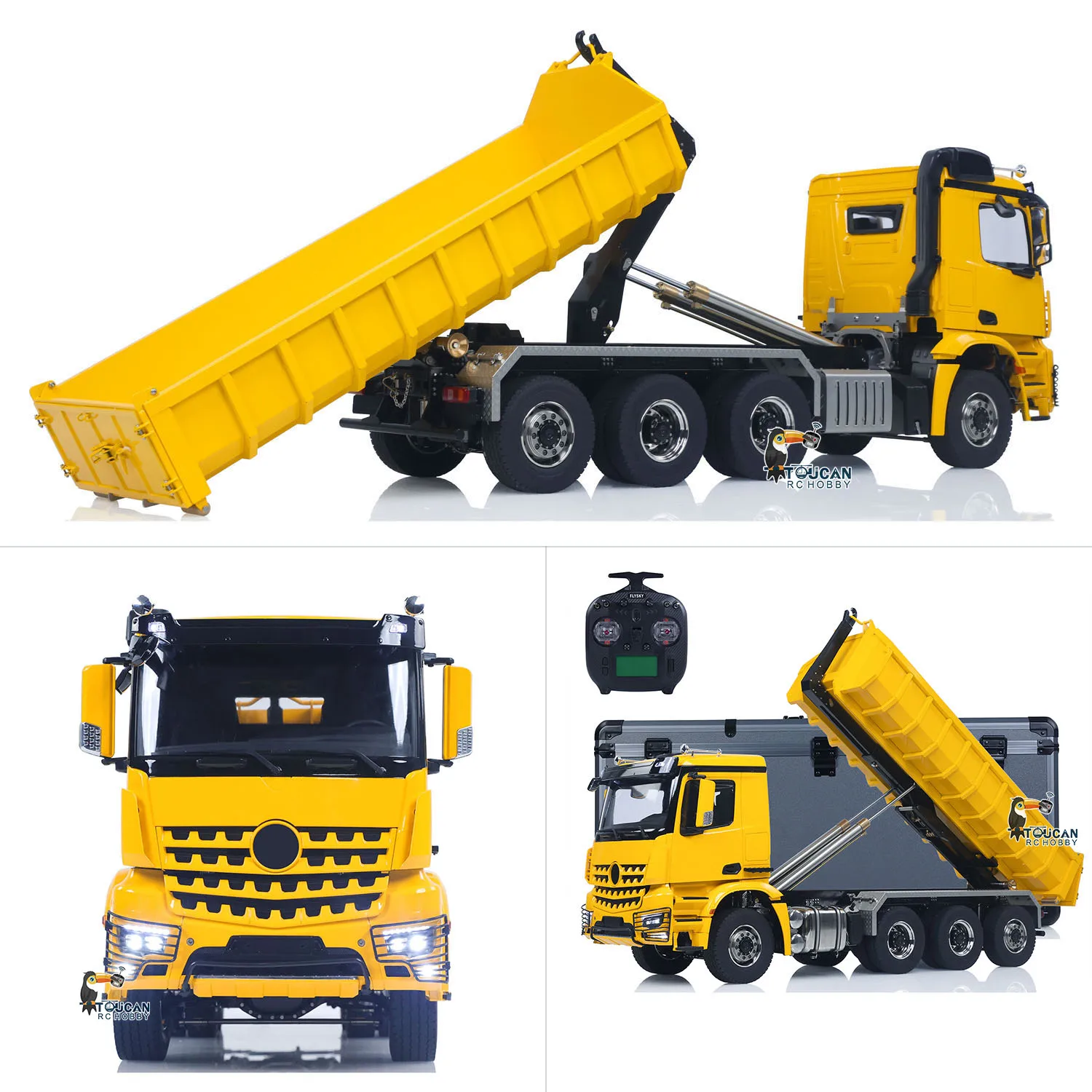 

1/14 8x8 RC Hydraulic Full-dump Truck Roll On Dumper Car Painted Finished Tipper Model 3-speed Gearbox Sound Light Toy TH23873