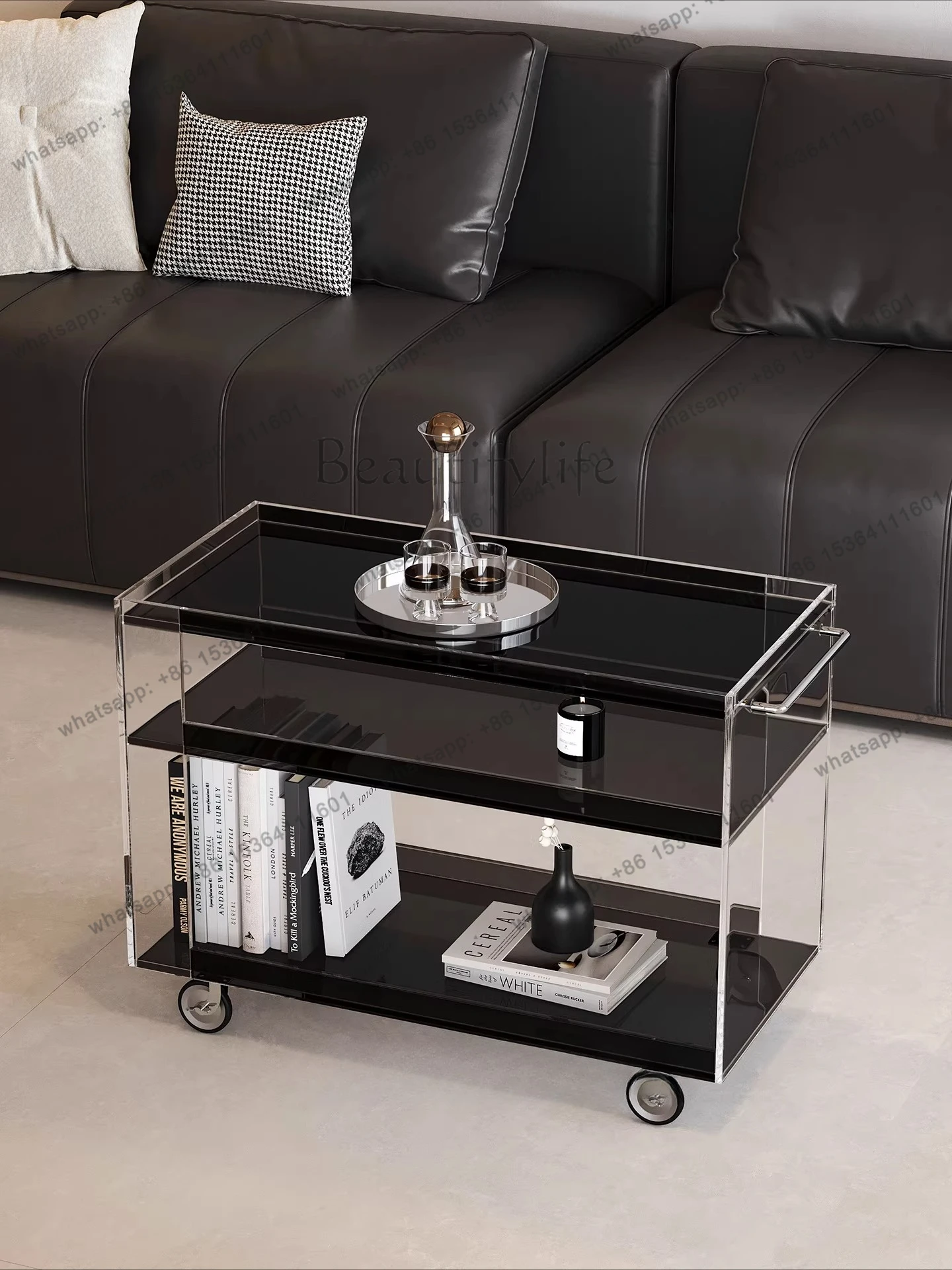 

Living room cart, mobile side table, high-end snack shelf, storage light luxury minimalist sofa coffee table