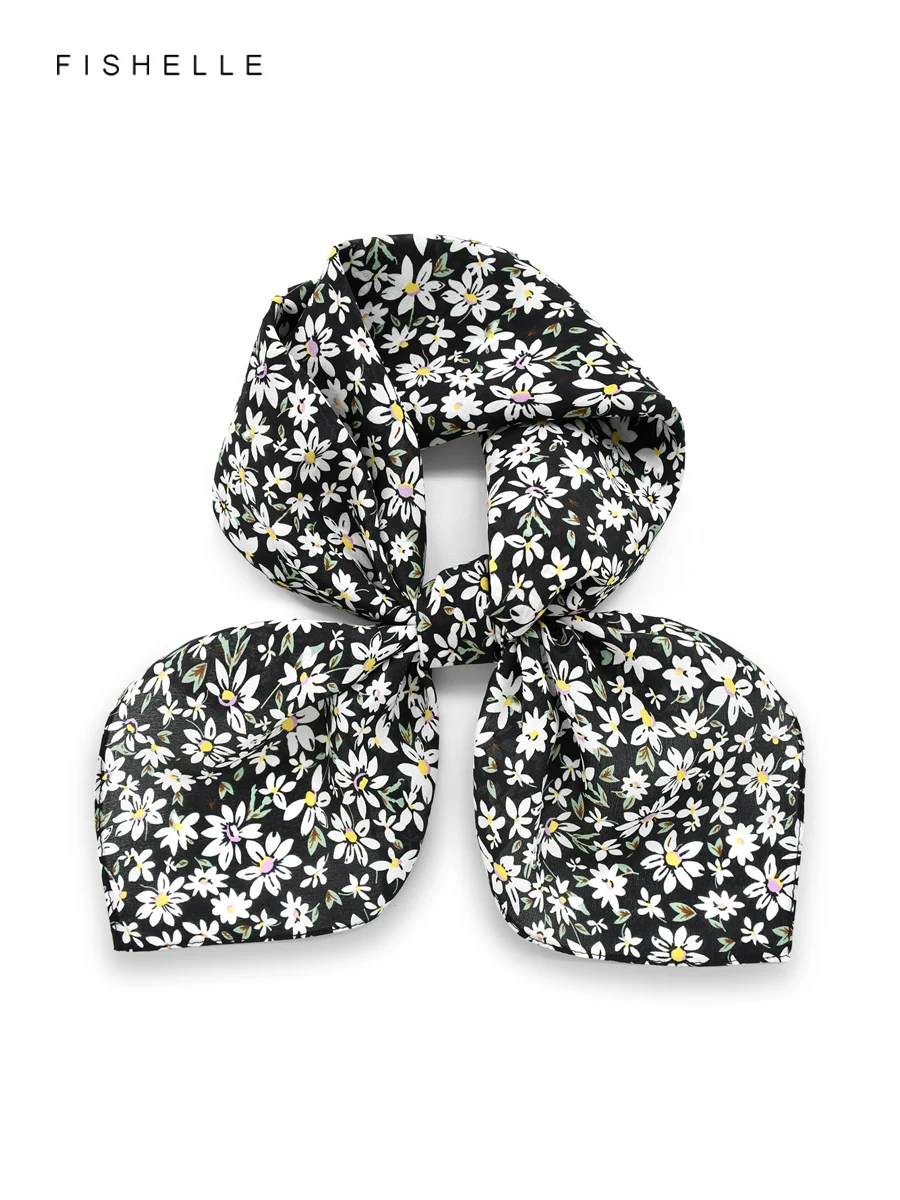 

Черный цветочный 100% натуральный шелковый шарф, женские шарфы, шаль, женский носовой платок, весенне-осенний крепдешинский шелковый галстук, платок