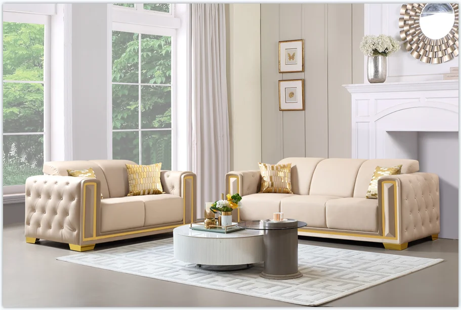 أثاث المنزل غرفة المعيشة طقم أريكة طقم أريكة قماش ملكي #3