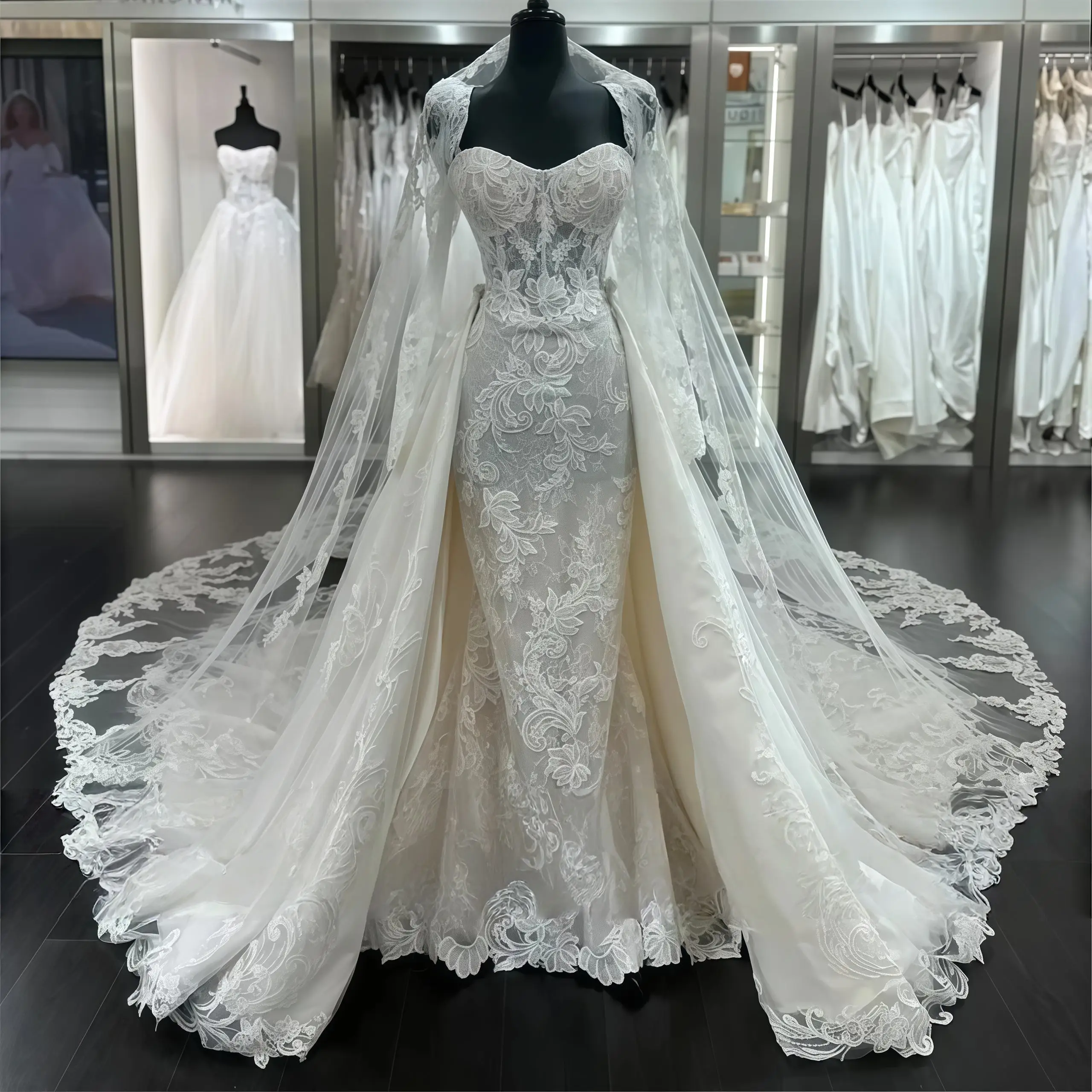 

Роскошные свадебные платья 2 в 1, роскошные свадебные платья с вырезом в форме сердца и бисером, кружевные аппликации, свадебное платье со съемным шлейфом