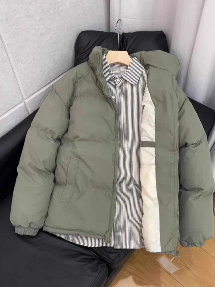 Warmth Thiened ort Cotton Jaet een ey Windproof Stand Collar Men's Winter Coat Not Puffy Bread Sle Outerwear