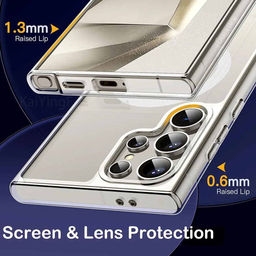 Transparent For Magsafe Case For Samsung Galaxy S24 S23 FE S22 S21 Ultra Plus Wireless Charging Shockproof Clear Cover