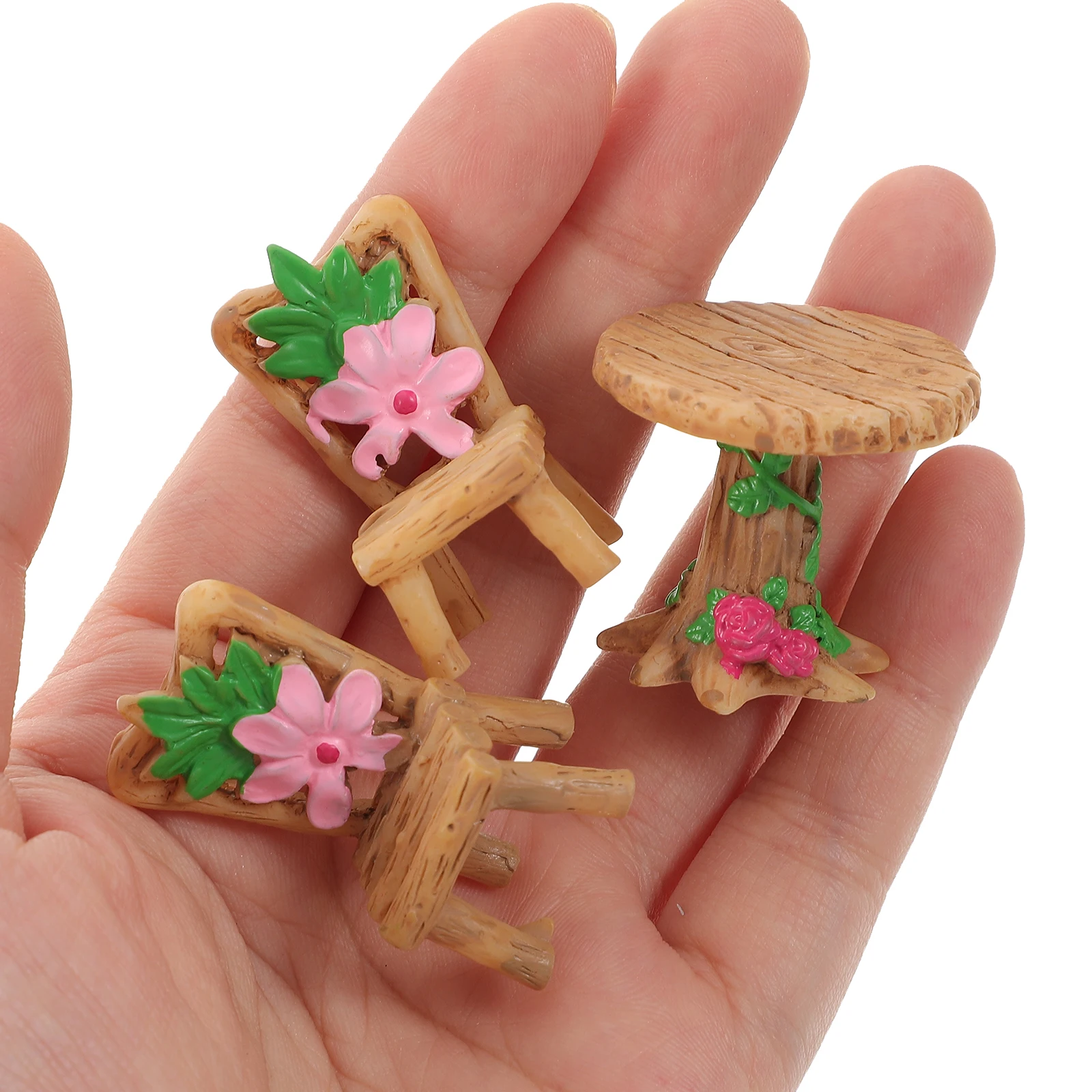 

4set Miniature Table Chair Set Resin Outdoor Garden Decor Micro Landscaping Ornament DIY Kit for Fairy Garden Home Decoration