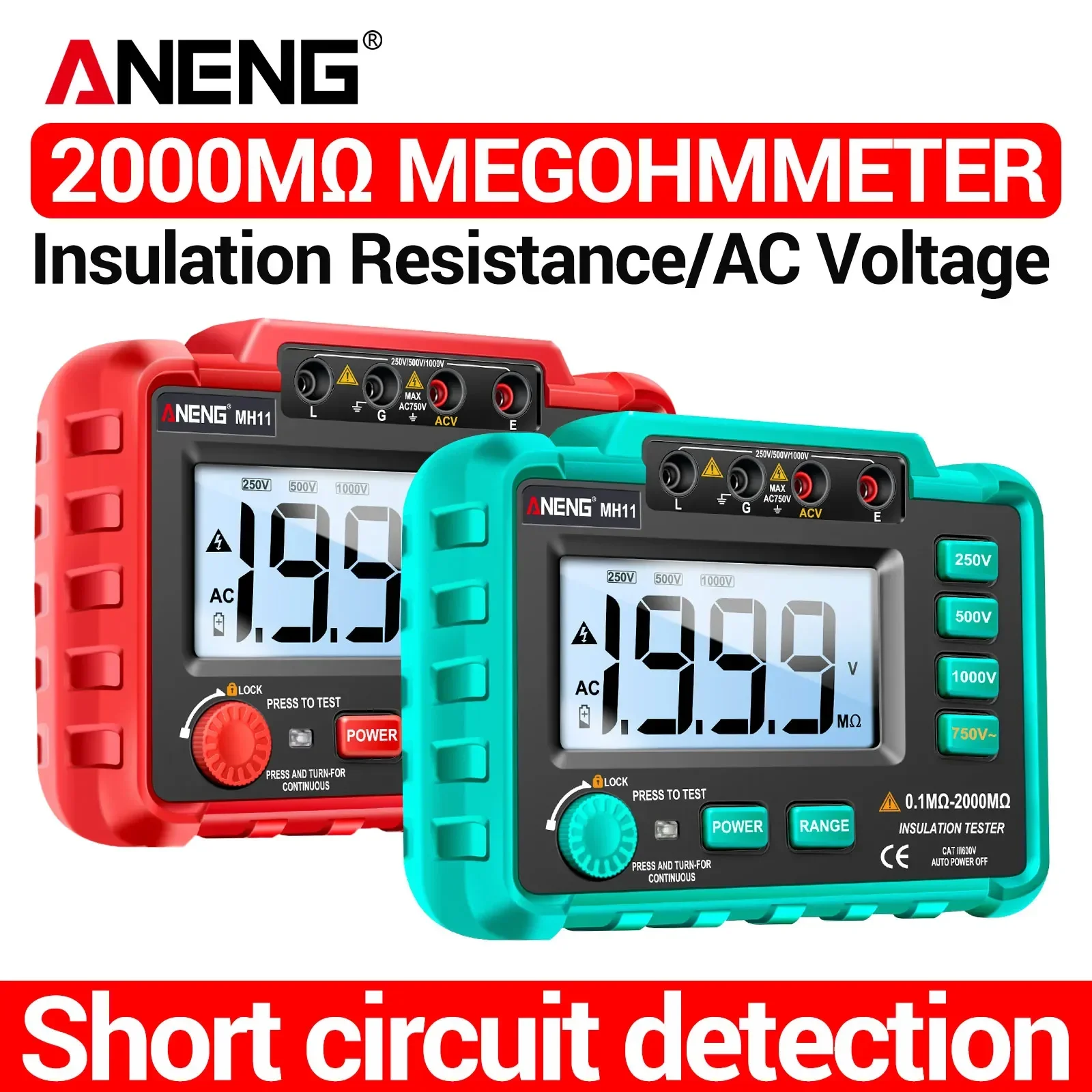 ANENG MH11 Isolatieweerstand 2000MΩ WeerstandsmetersTesters Ohm Hoogspanning Megohmmeter Ohmer Gauge Niet-batterijgereedschap