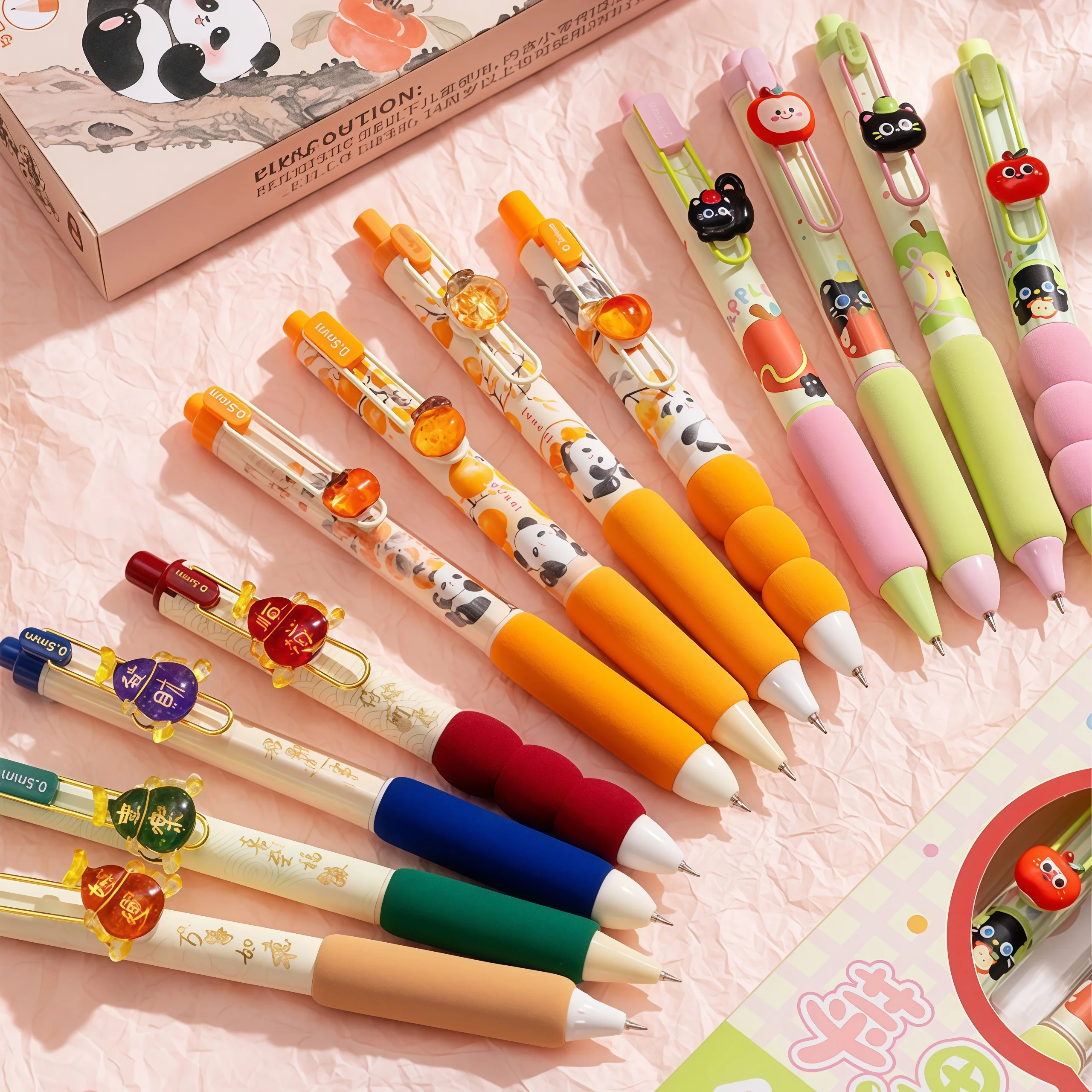 4pcs Cute Black Cat Press Type Gel Pens Student Practice Quick Dry Ink Refill Scented Replaceable Refill Soft Grip Pen Barrels