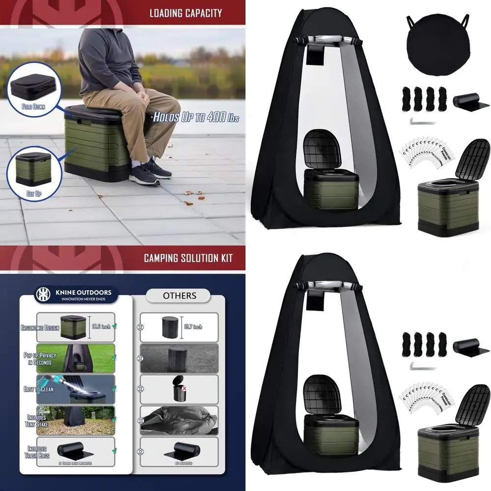 

Compact Adult Outdoor Toilet with Privacy Tent, Carry Bag, and Washable Foldable Design for RV and Camping Adventures