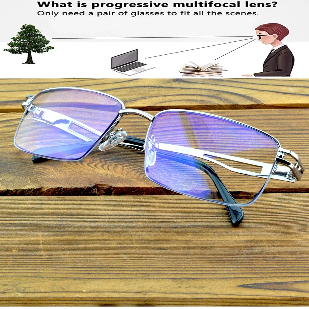 

NOMANOV BRAND PROGRESSIVE READNIG GLASSES WITH TITANIUM ALLOY FRAME HALF RIM MEN READING GLASSES +1 TO +4