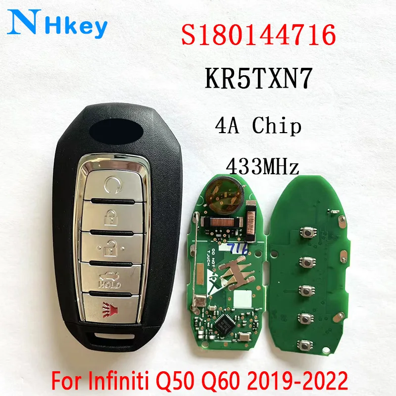 

NHkey S180144716 5 Buttons 4A Chip for INFINITI Q50 Q60 2019 -2022 Smart Remote Control Key Fob FCC# KR5TXN7 433.92MHz