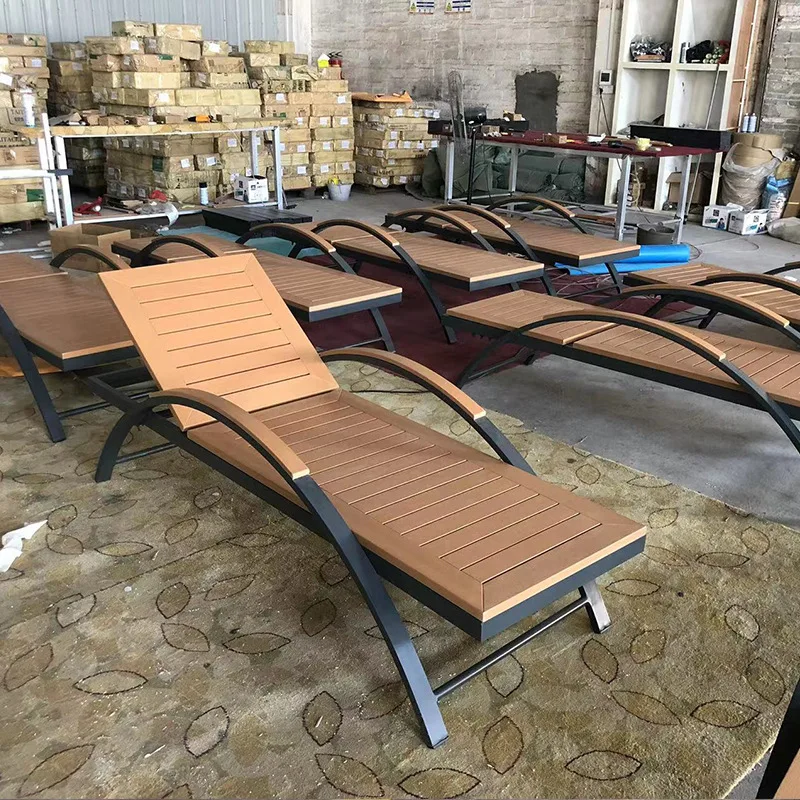 سرير خشبي بلاستيكي خارجي، فناء ترفيهي، فيلا خارجية، حمام سباحة، جزيرة المنتجع، خشب متين #3