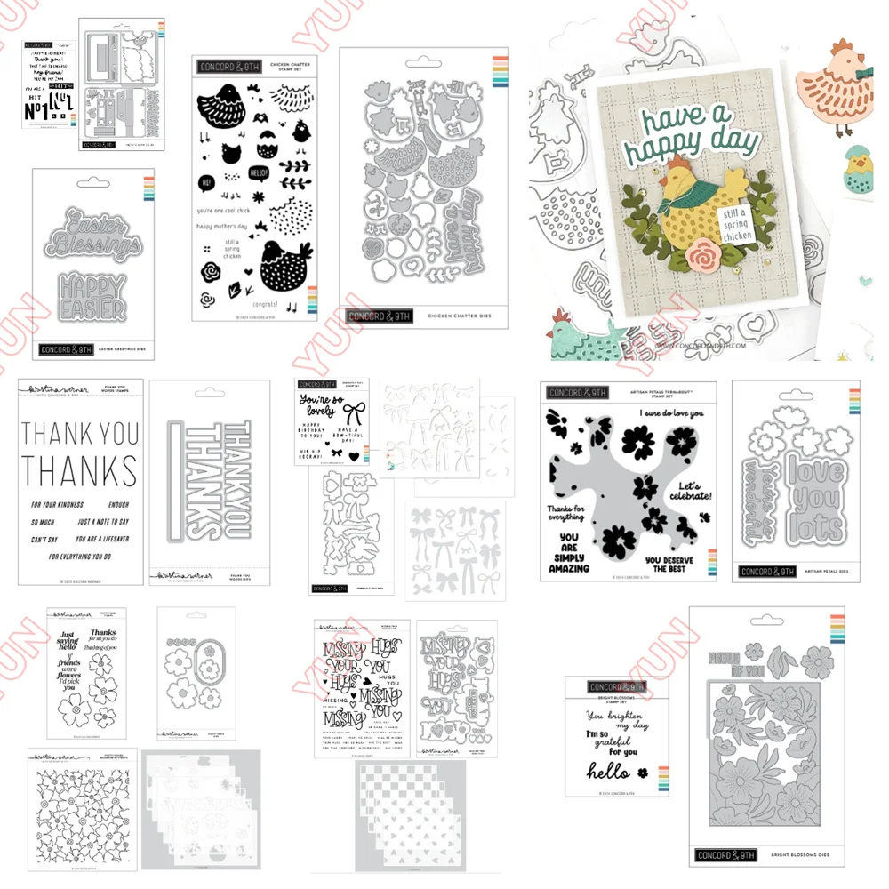 

2025 New Easter Greetings Bow Dies Stamps Stencils Chicken Blossoms Die DIY Scrapbooking Greeting Card Decoration Molds Handmade