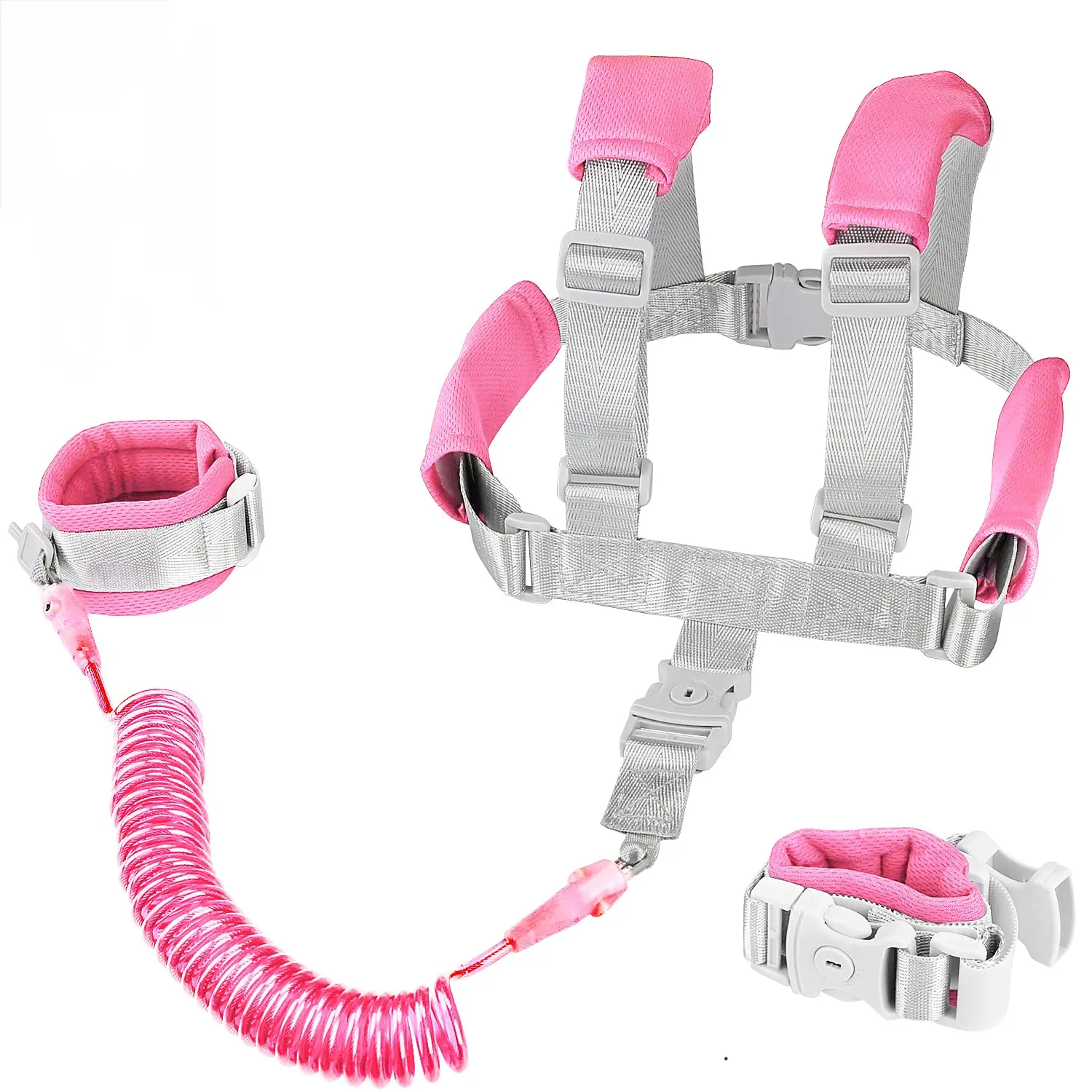 

2-in-1 Toddler Leash: Wrist & Harness, Pink, 8.2ft, Safety Lock, Adjustable, Breathable