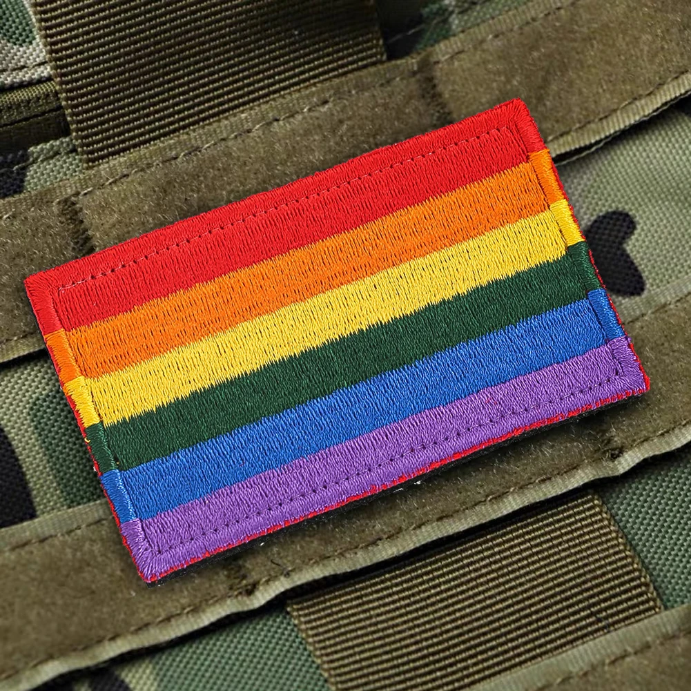 2PCS Rectangular Patches Rainbow Multicolor Embroidered for Clothes Backpack Tactical Badge Applique DIY Apparel Sewing Supplies