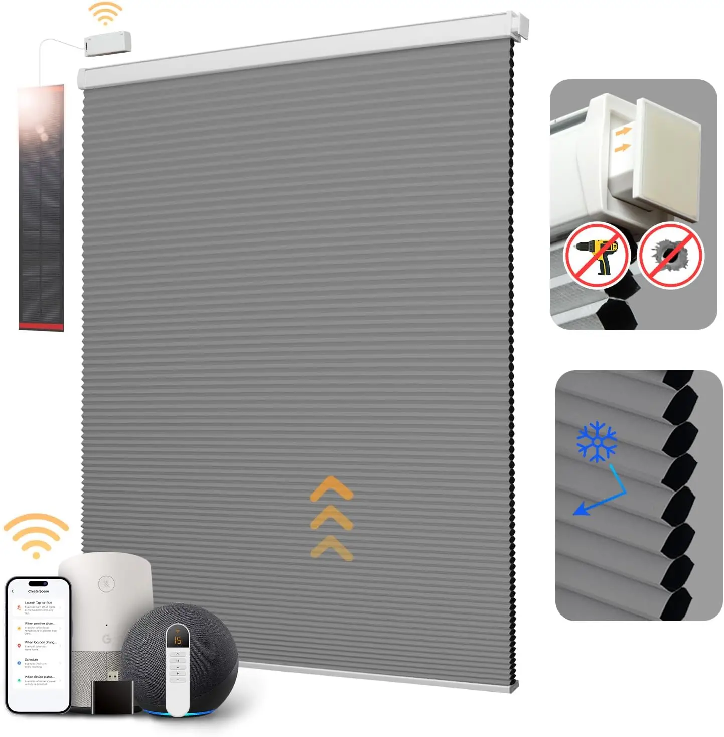 سعر المصنع اللاسلكي نافذة ظلال الخلوية التلقائي مع لوحة للطاقة الشمسية لا الحفر ستائر العسل لغرفة المنزل