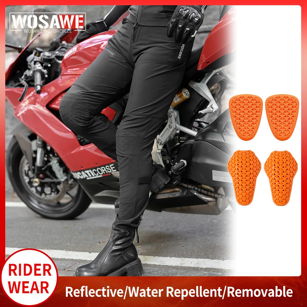 WOSAWE Motorcycle Pants Men Women Splash proof Windproof Pants Enduro Gear Motocross Durable Trousers with Soft Pads