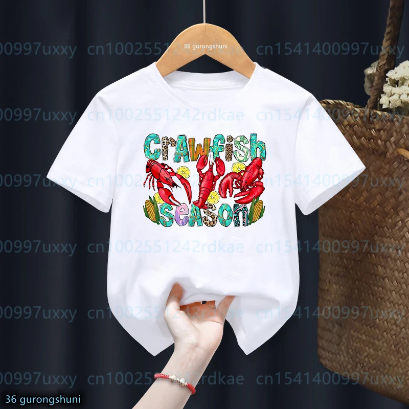 Camiseta con estampado gráfico de cangrejo y cerveza para niños, camiseta de moda para niñas, Ropa Universal Linda para niños, verano, nuevo