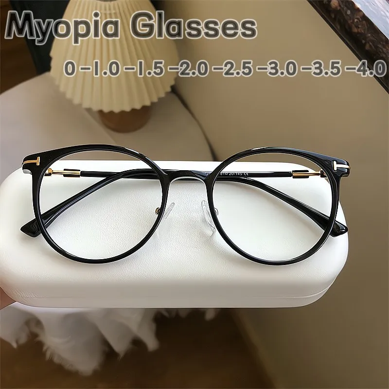 Fashion Deisgn Round Frame Myopia Glasses for Women Luxury Computer Eyewear Unisex Men Anti-blue Light Nearsighted Eyeglasses