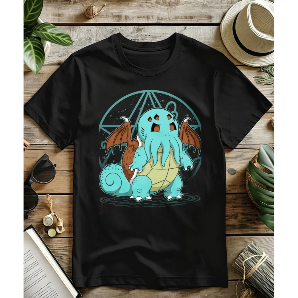 Charmander Cthulhu Mashup Pentagram Graphic Tee Men Cotton Lovecraft Horror Anime Parody Casual Streetwear Printed T Shirt Tops