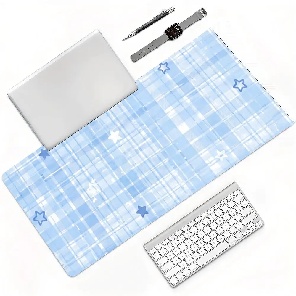 Pastel Blue Watercolor White Cloud Crescent Moon Stars Gentle Aesthetic Large Gaming Mouse Pad Wear Resistant Pad