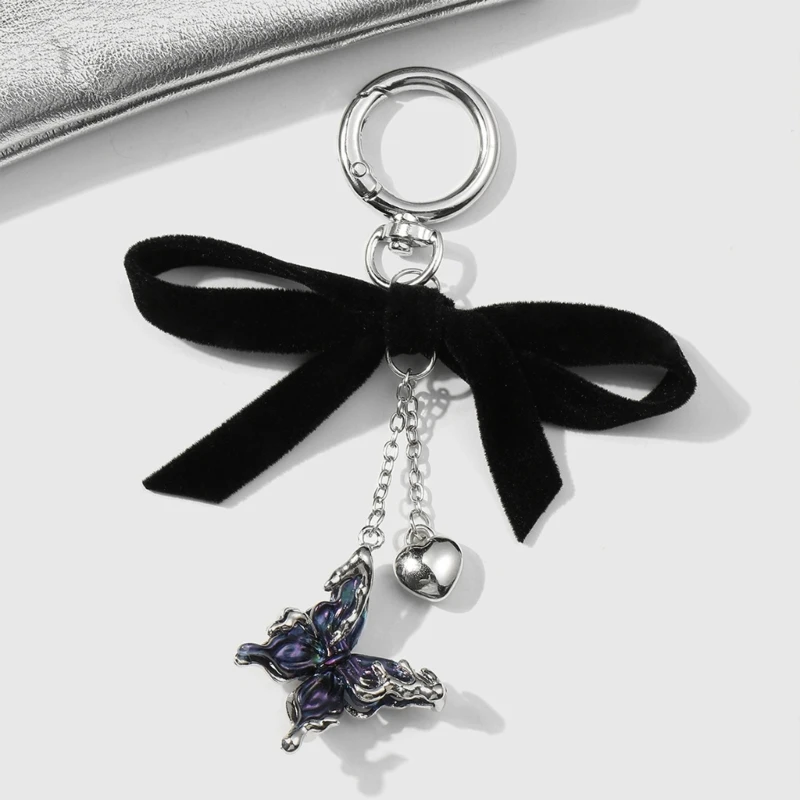 Phone Charm Strap Y2K Keychain Kawaii-Cute Pendant Jewelry Keyring Lanyard String Black Cross-Bow Beaded Chain for Women Girl