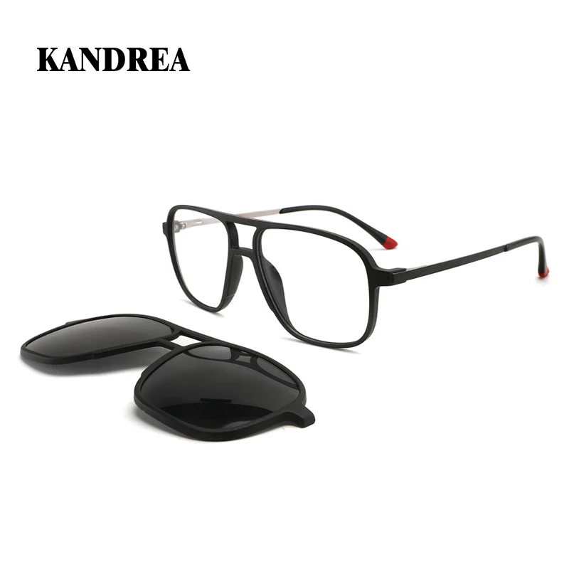 

KANDREA 2 In 1 Retro Clip on Glasses Frames Men Optical Myopia Fashion Polarized Magnetic Sunglasses Prescription Eyewear SJ1910