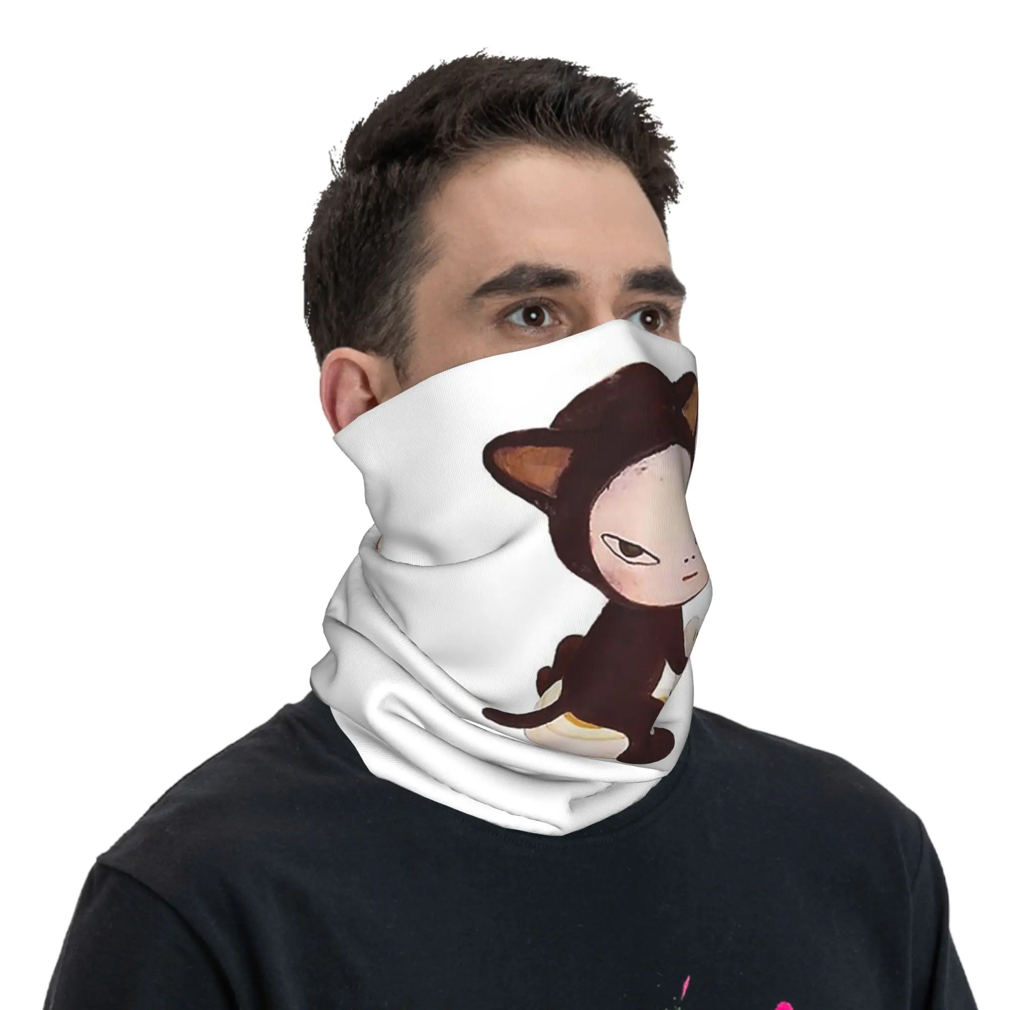 Yoshitomo nara bandana pescoço gaiter impresso lenço facial multi-uso balaclava equitação para homens mulheres adulto à prova de vento