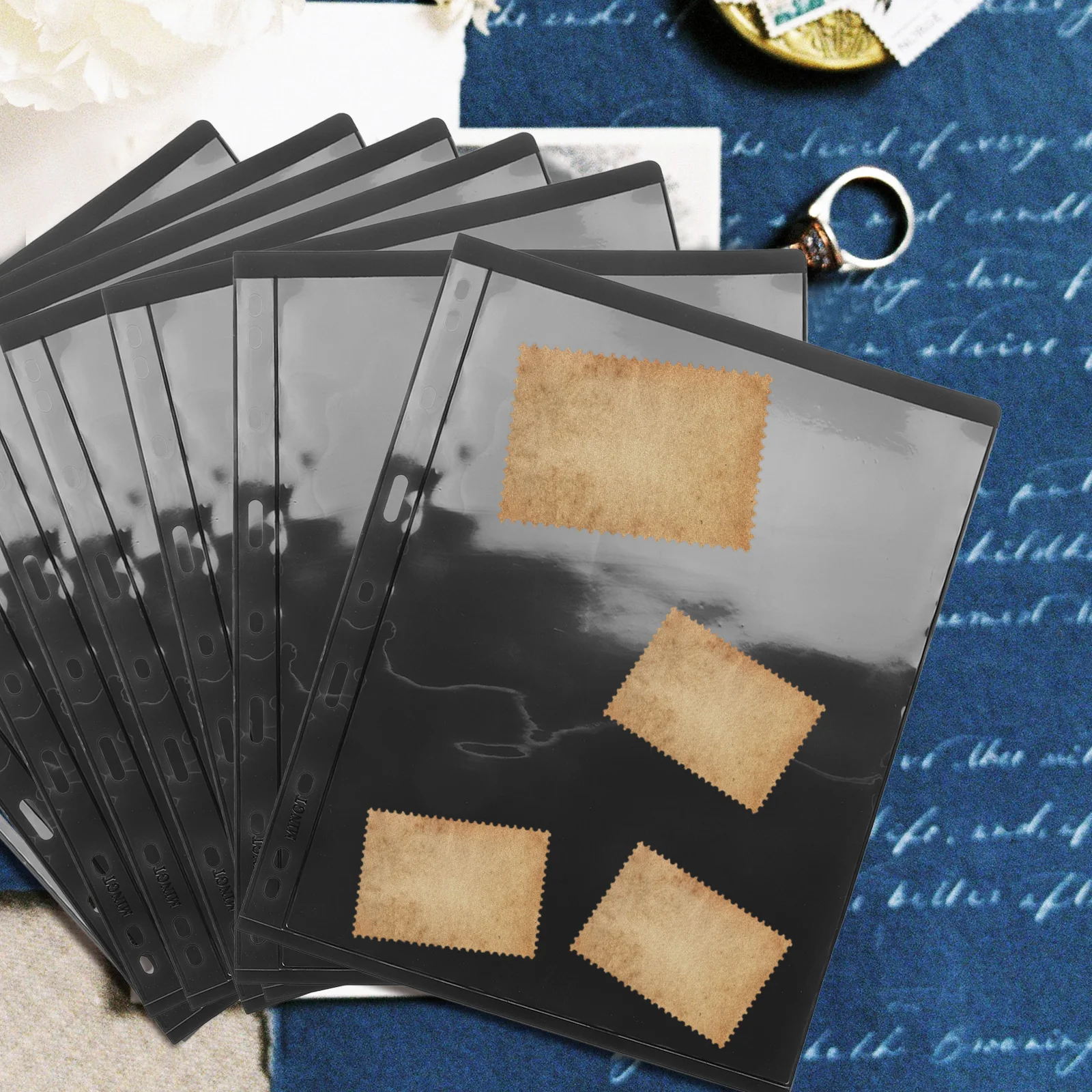 10 قطعة أكمام تخزين طوابع البريد مواد آمنة صفحات ألبوم الطوابع بطاقة بريدية جمع لوازم الألبومات القياسية