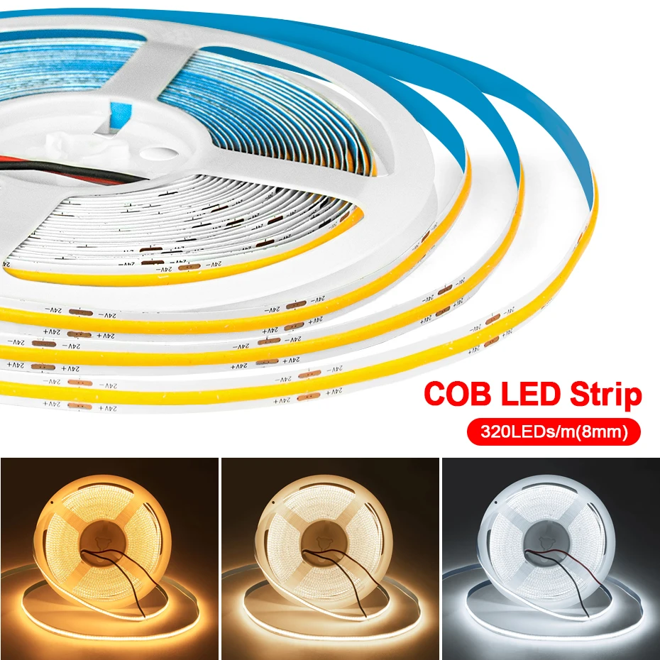 2M 5M 8M 10M COB Led Strip 24V DC 320LEDs/m bianco caldo/natura bianco 4000K/nastro flessibile bianco freddo nastro Led luci retroilluminazione