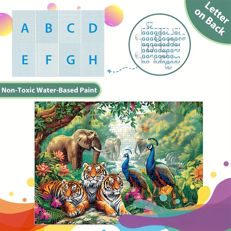 Puzzle elefante tigre giungla da 1000 pezzi - Grande puzzle giocattolo con tigri, elefanti, pavoni - Attività educativa per la fauna selvatica per A