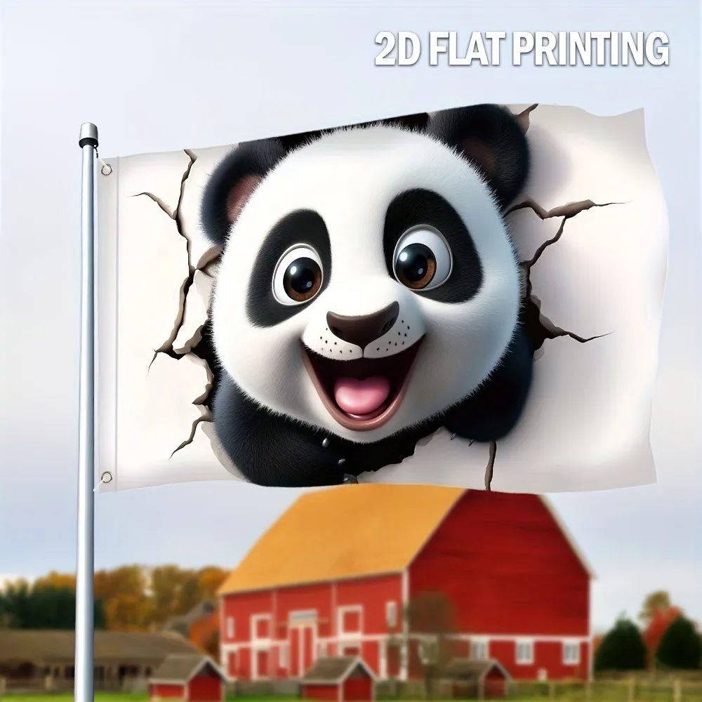 A Single Piece of Cute Cartoon Panda Flag in Various Sizes Made of Durable Polyester with a One-Sided Print