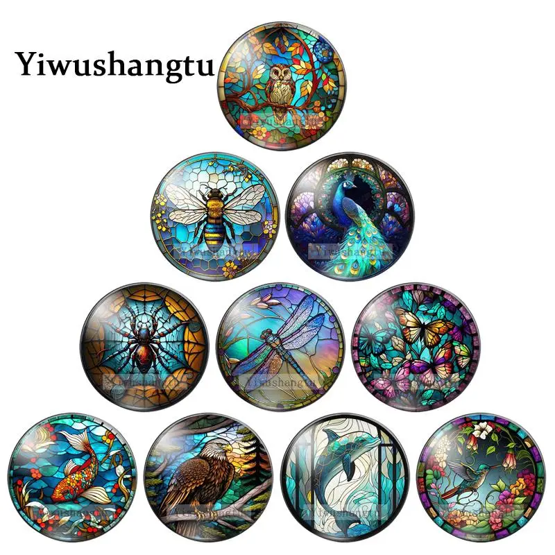 

Colorful Butterfly Bee Fish Bird Animals Patterns 12mm/18mm/20mm/25mm Round photo glass cabochon demo flat back Making findings