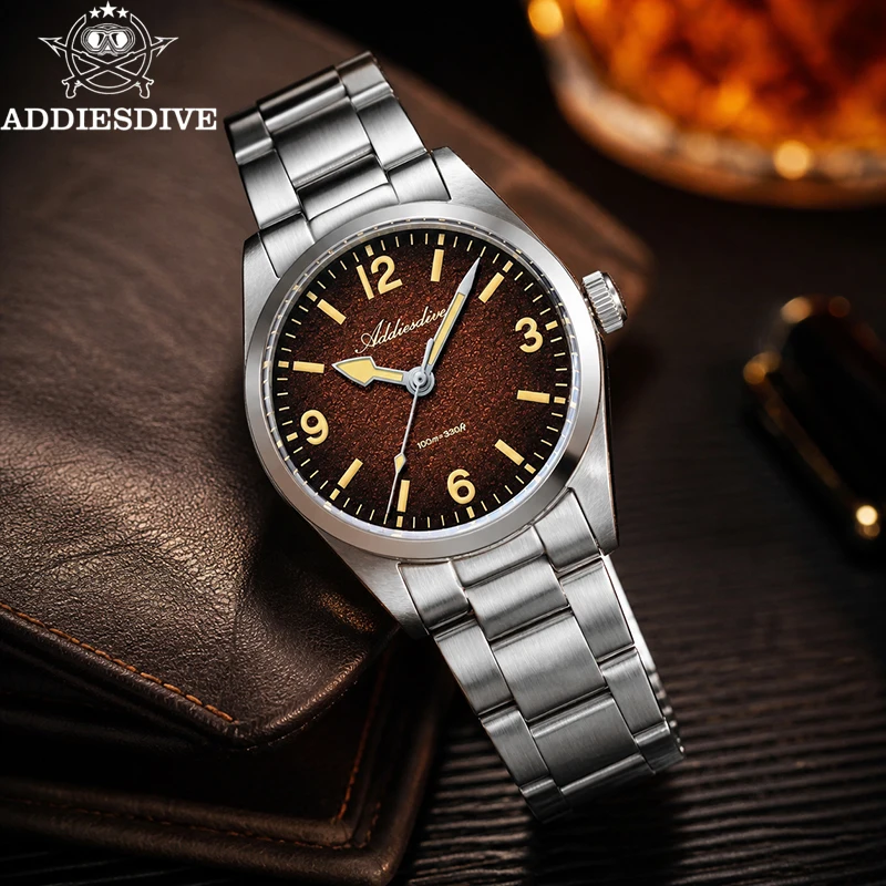 ADDIESDIVE Herrenuhr, 100 m wasserdicht, Quarz-Armbanduhr, Saphirglas, 36 mm, superleuchtender Edelstahl, Luxusuhren AD2544