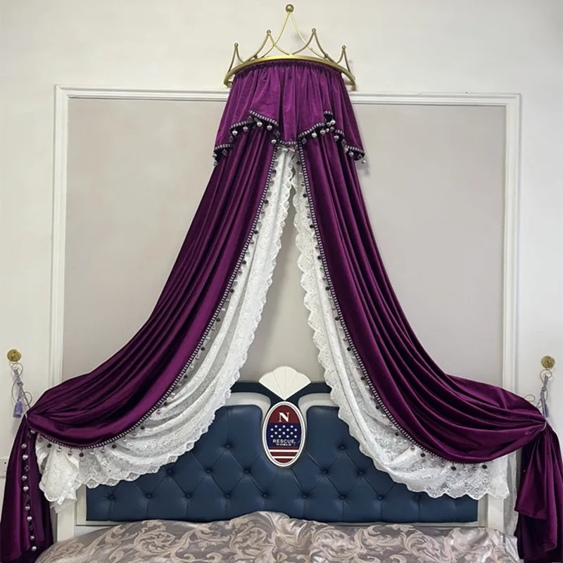 Dark Windbed Mantle Black Velvet Bedside Curtains for Living Room Medieval Lace Medieval Gothic European Charm Frame Luxury