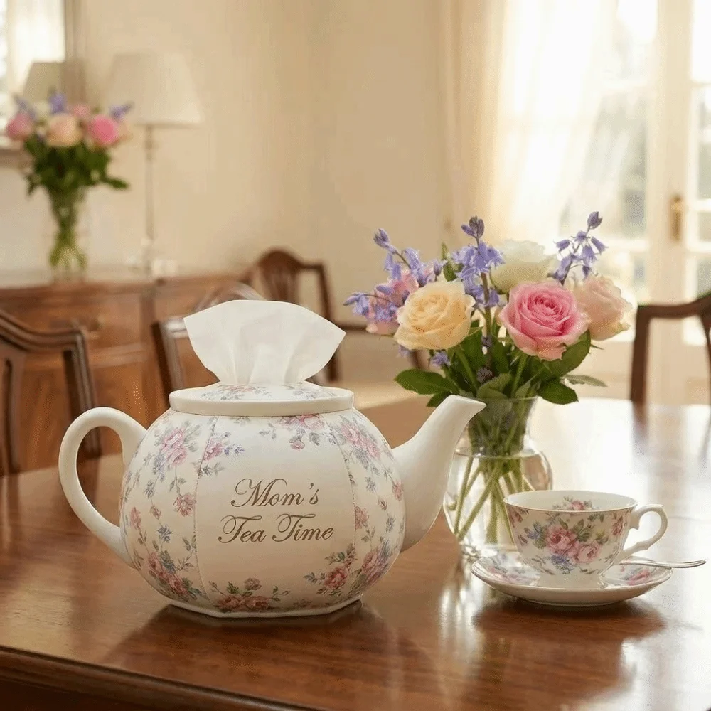 

Creative Vintage Floral Teapot Tissue Holder Handmade Funny Teapot-shaped Tissue Box Decorative Napkin Dispenser Bedroom Bedside