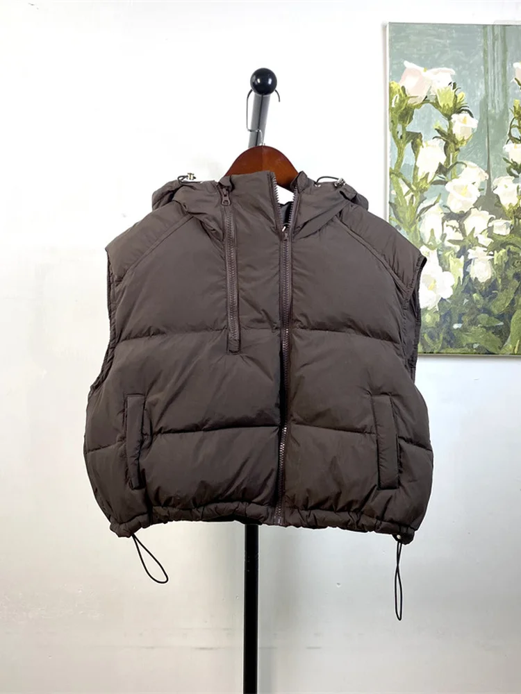 

Autumn Winter New Sle Women's Loose ort Puffer Vest Coat Double Zipper Hooded Jaet Commute Pure Color Other Material