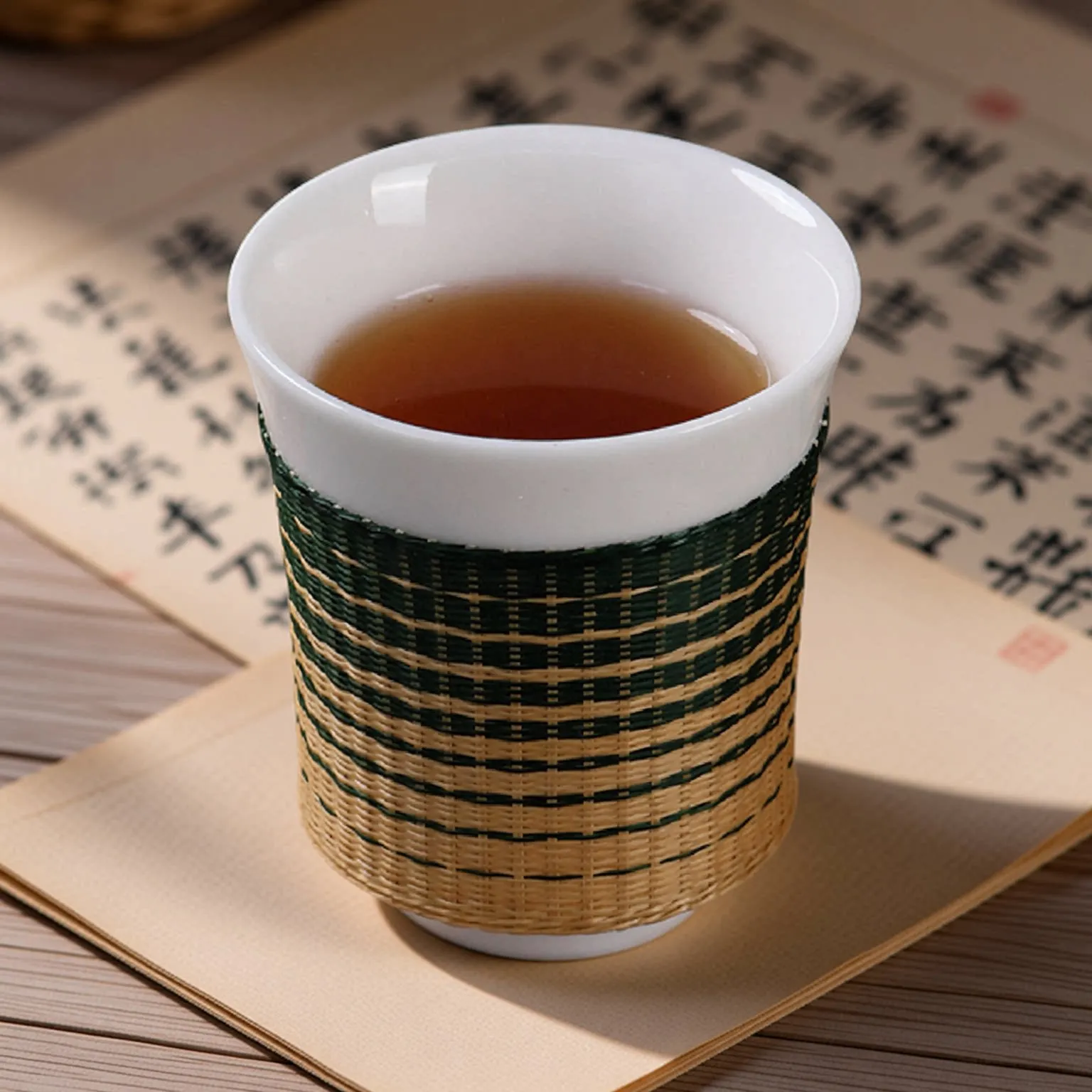 Bamboo silk buckle porcelain bamboo weaving master cup pure handmade tea cup tea cup