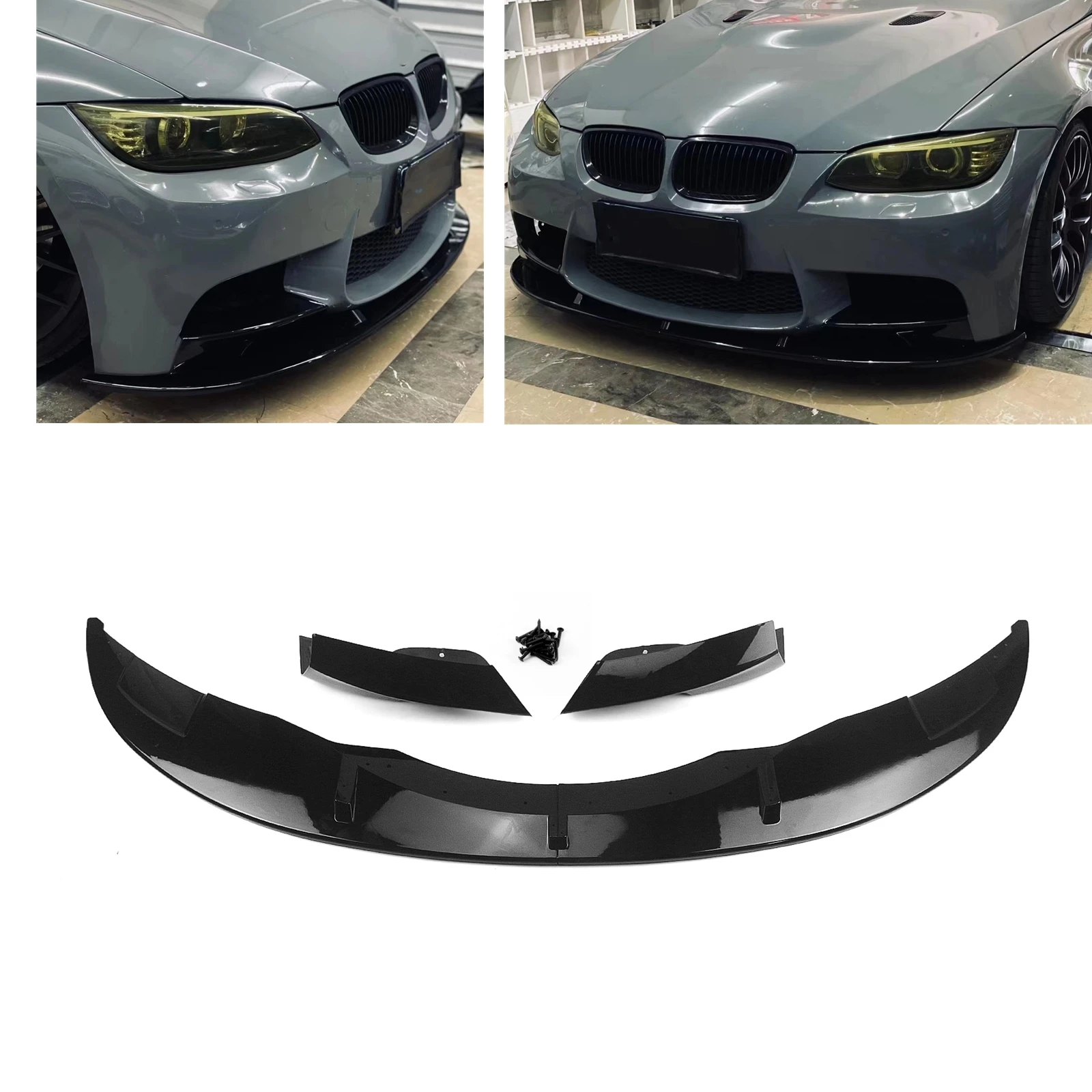 

V Style Front Bumper Spoiler Lip For BMW E90 E92 E93 M3 Only 2007-2013 Base Coupe/Sedan Gloss Black Car Lower Splitter Blade Kit